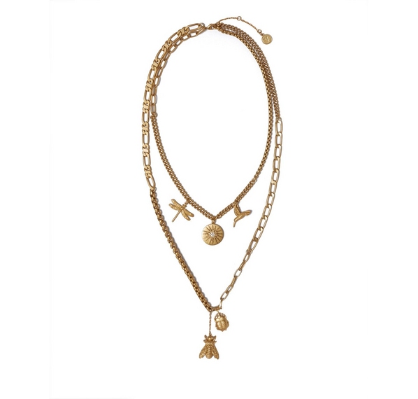 Vj-500324 20 In. Matte Goldtone Layered Charm Necklace