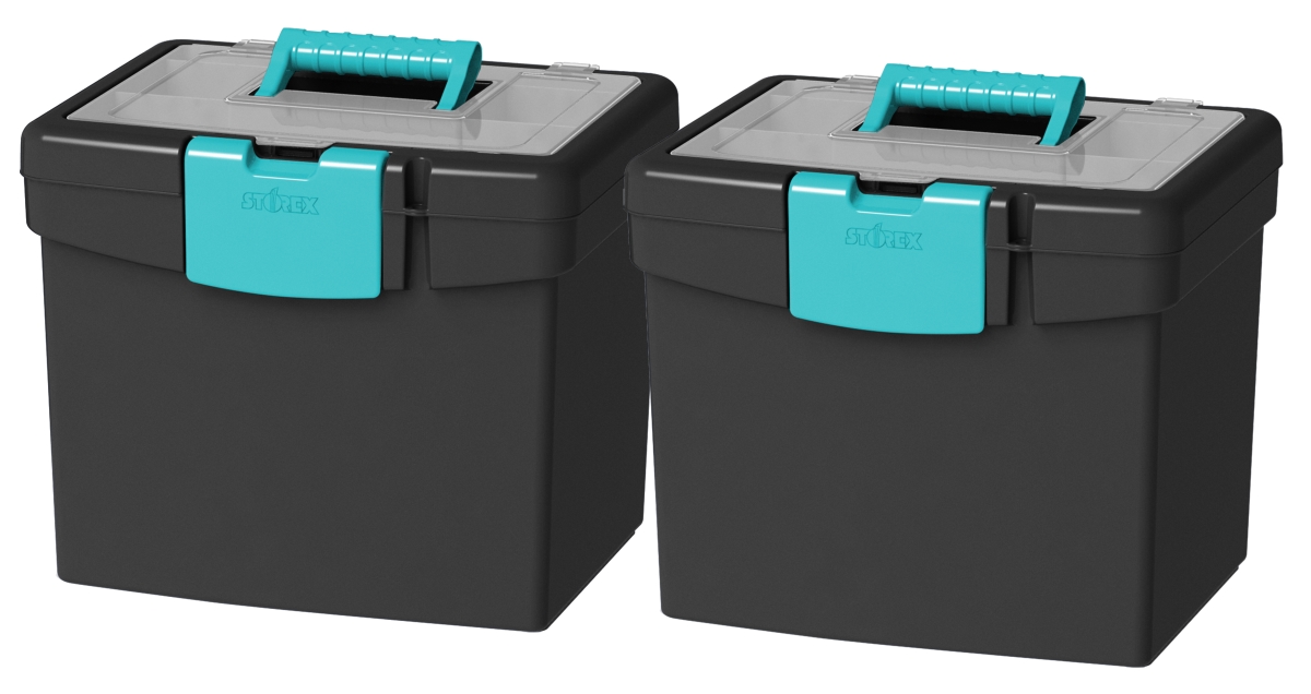 61414b02c File Storage Box With Extra Large Storage Lid, Black & Teal - Pack Of 2