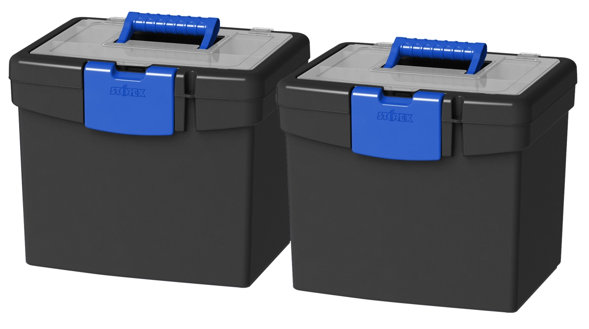 File Storage Box With Extra Large Storage Lid, Black & Blue - Pack Of 2