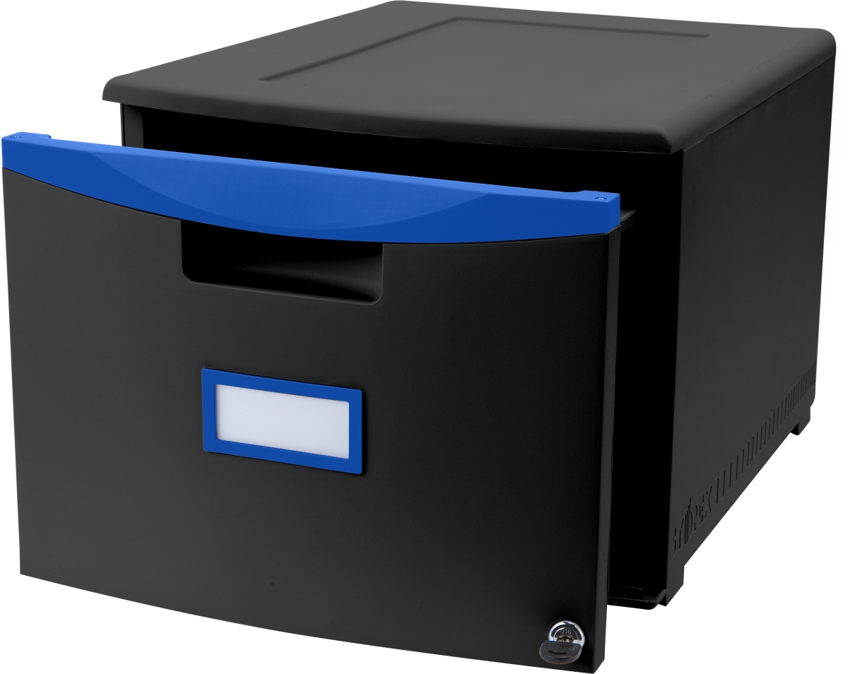 61269u01c 1-drawer Mini File Cabinet With Lock & Casters For Legal-letter, Black & Blue