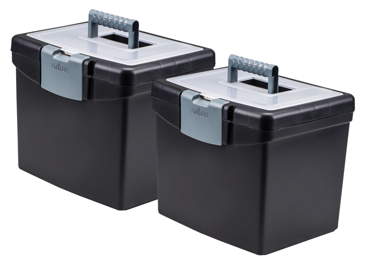 File Storage Box With Extra Large Storage Lid, Black - Pack Of 2
