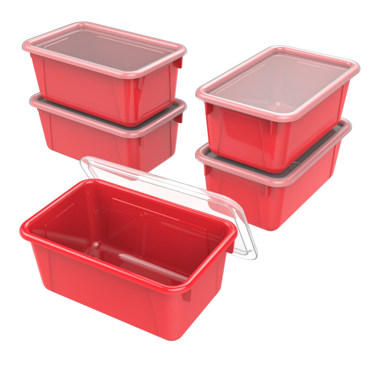 Classroom Small Cubby Bin With Cover, Red - Pack Of 5