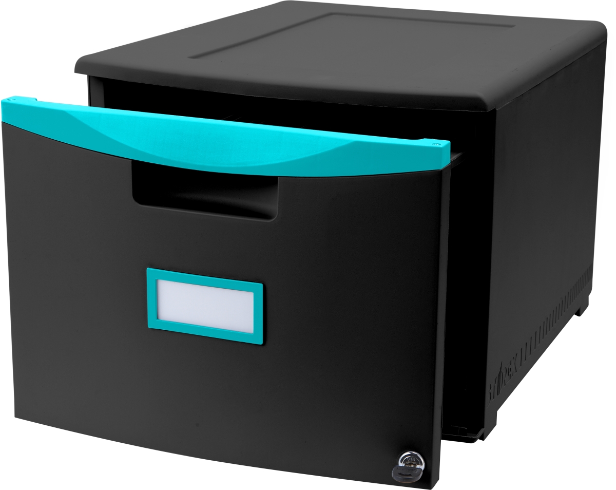 61270u01c 1-drawer Mini File Cabinet With Lock & Casters For Legal-letter, Black & Teal