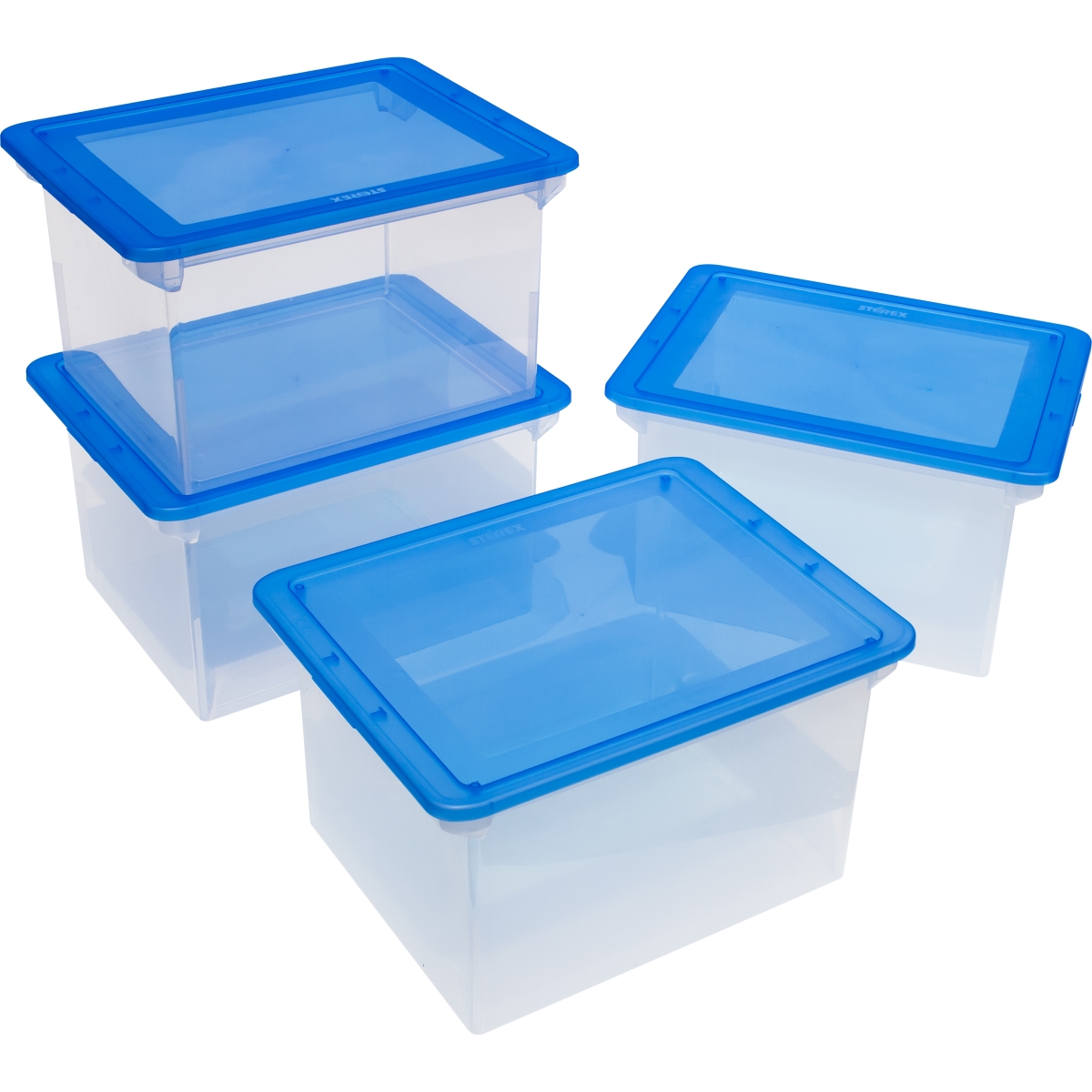 61508b04c Storage File Tote With Comfort Grips, Clear & Blue - Pack Of 4