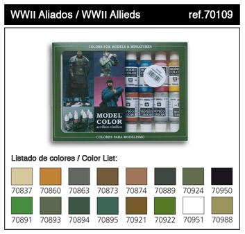 Vallejo Acrylic Paints VLJ-70109 17 ml Bottle WWII Allied Model Color Paint Set - 16 Colors