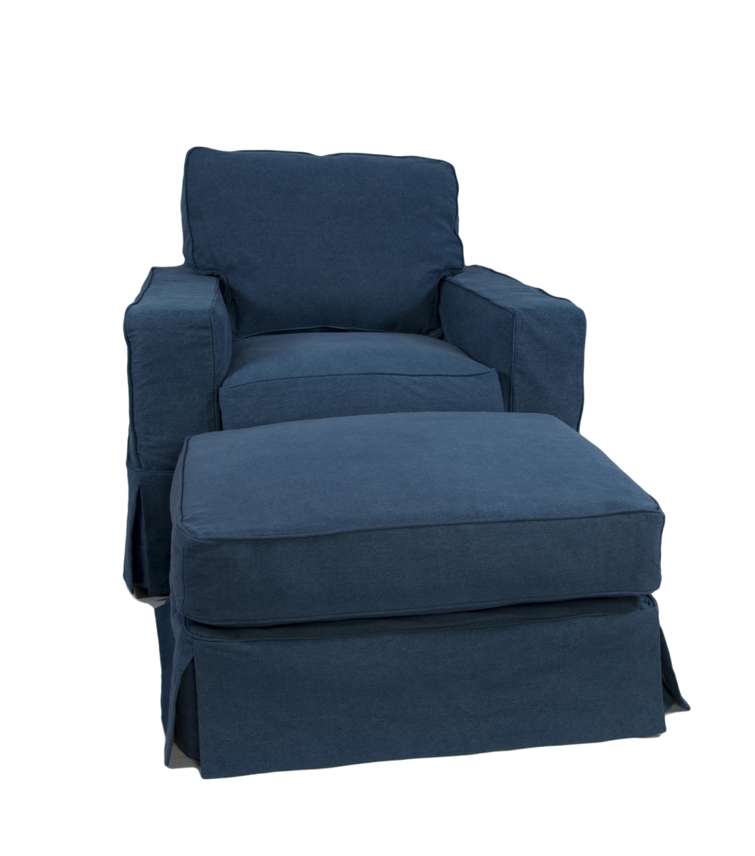 Su-108520-30-410046 37.8 X 38.6 X 39.4 In. Americana Slipcovered Chair & Ottoman - Indigo Blue