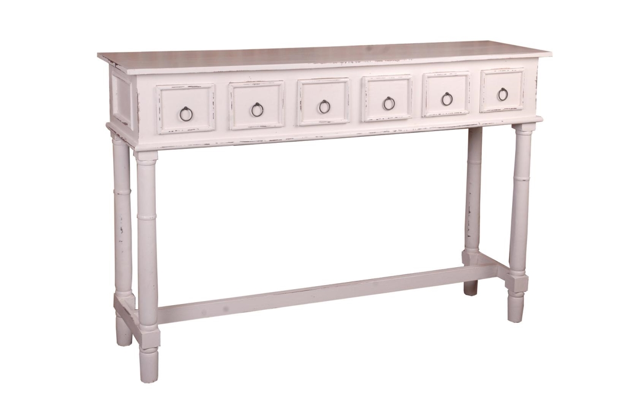 Cc-tab1012ld-ww Cottage Six Drawer Console Table In Whitewash Color