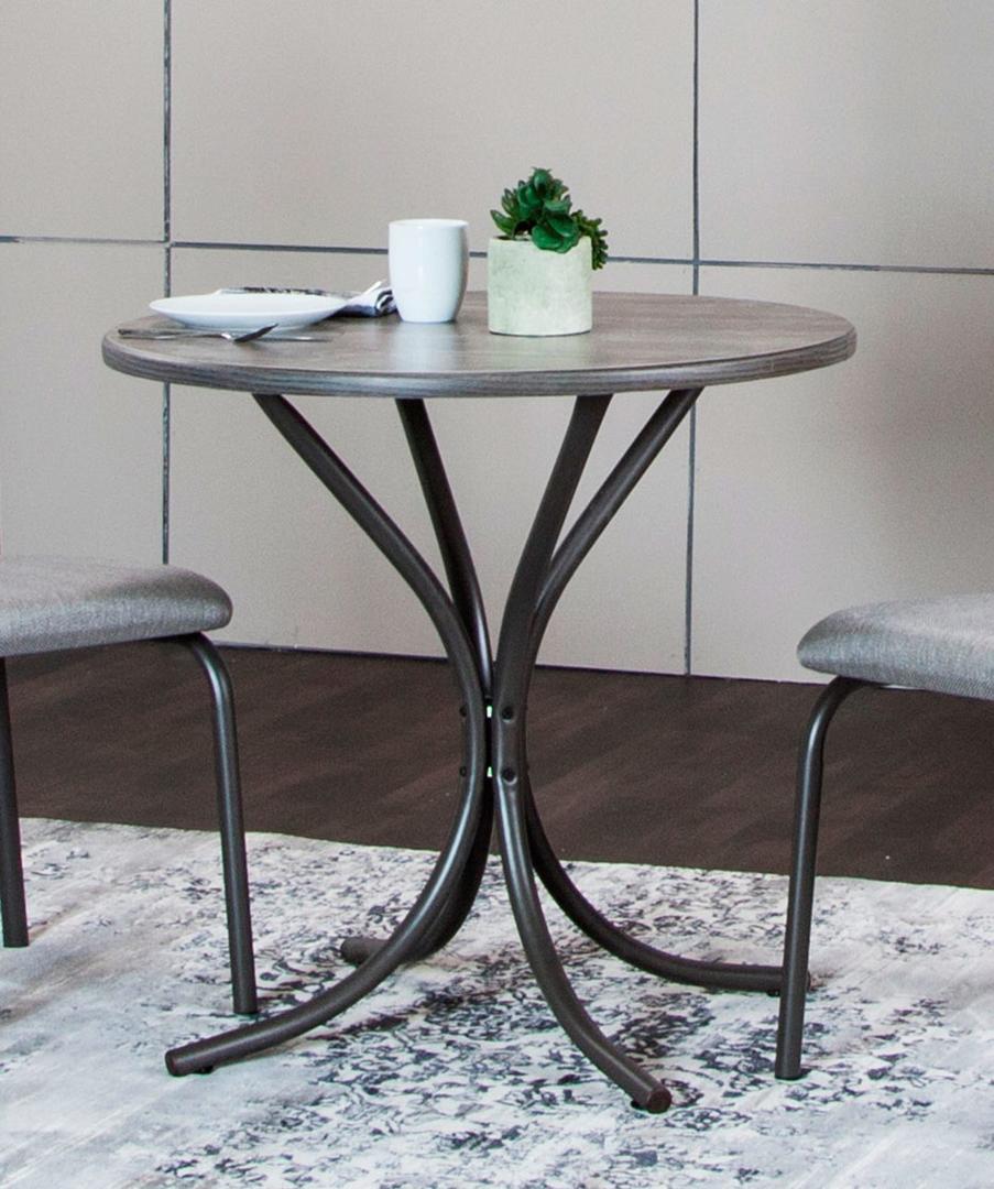 Round Dining Table With Powder Coated Frame, Laminated Formica Top & Curved Legs In Steel Grey