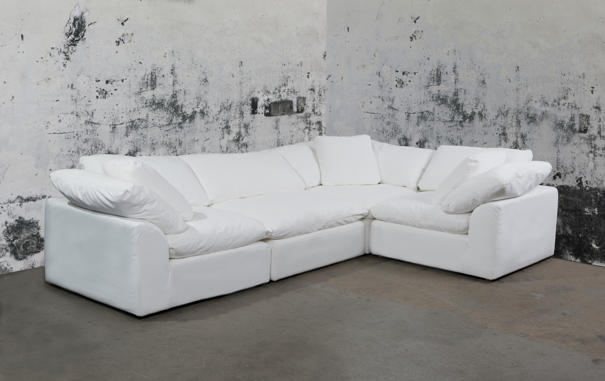 Su-1458-81-3c-1a Cloud Puff Slipcovered Modular Sectional Sofa - Performance White, 4 Piece