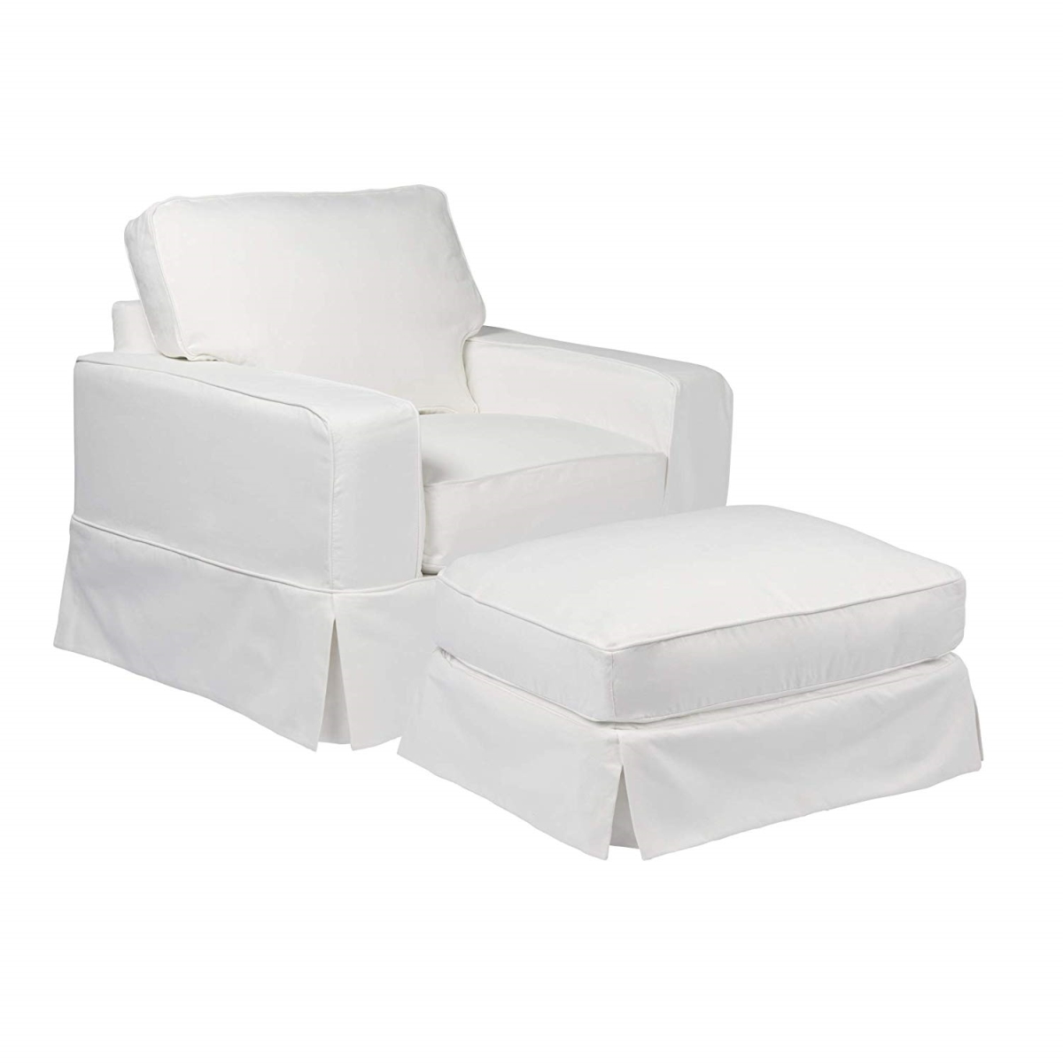 Su-108520sc-30-391081 Americana Chair & Ottoman Slipcover Set - White