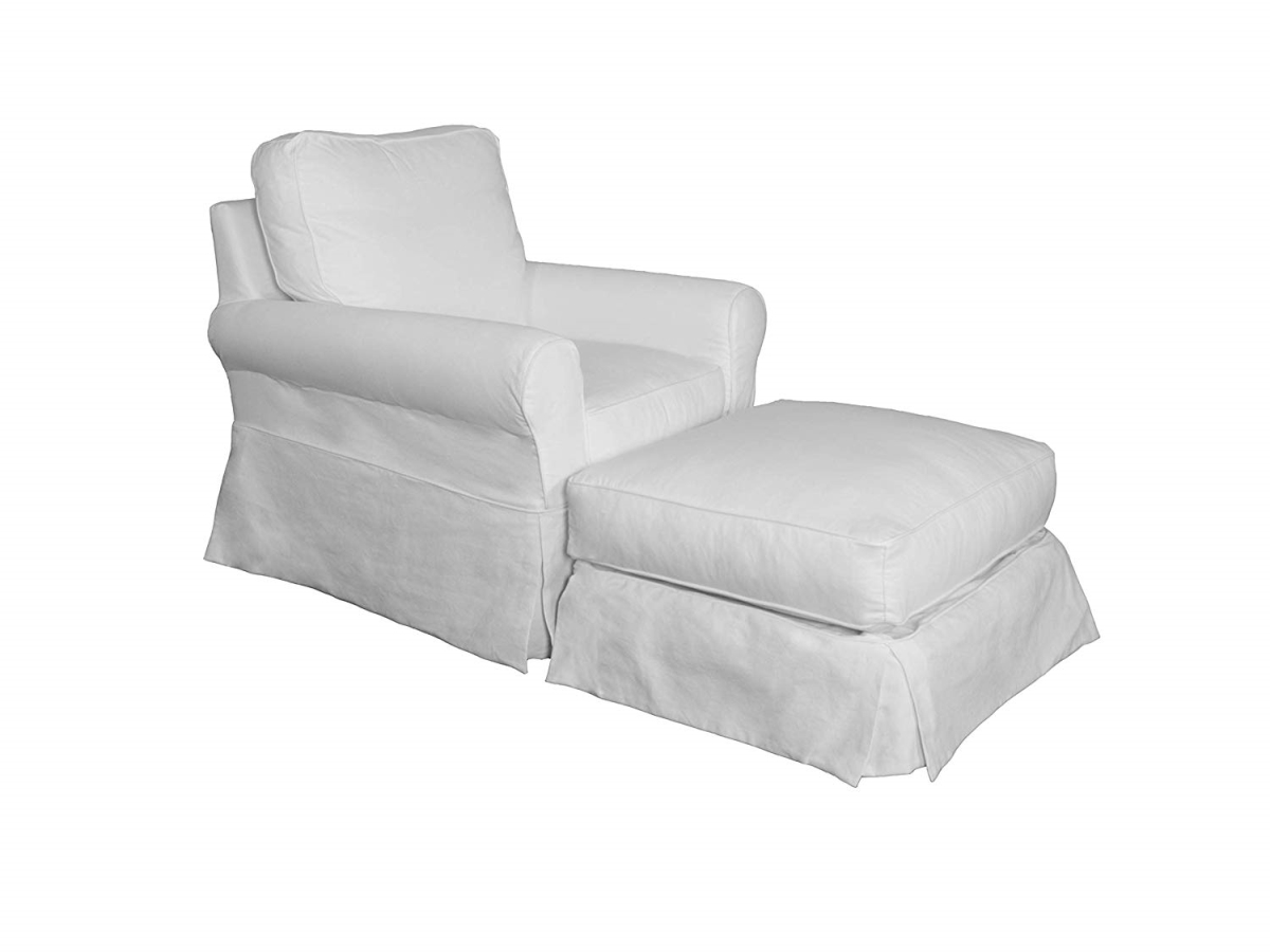 Su-114993sc-30-391081 Horizon Box Cushion Chair & Ottoman Slipcover Set - White