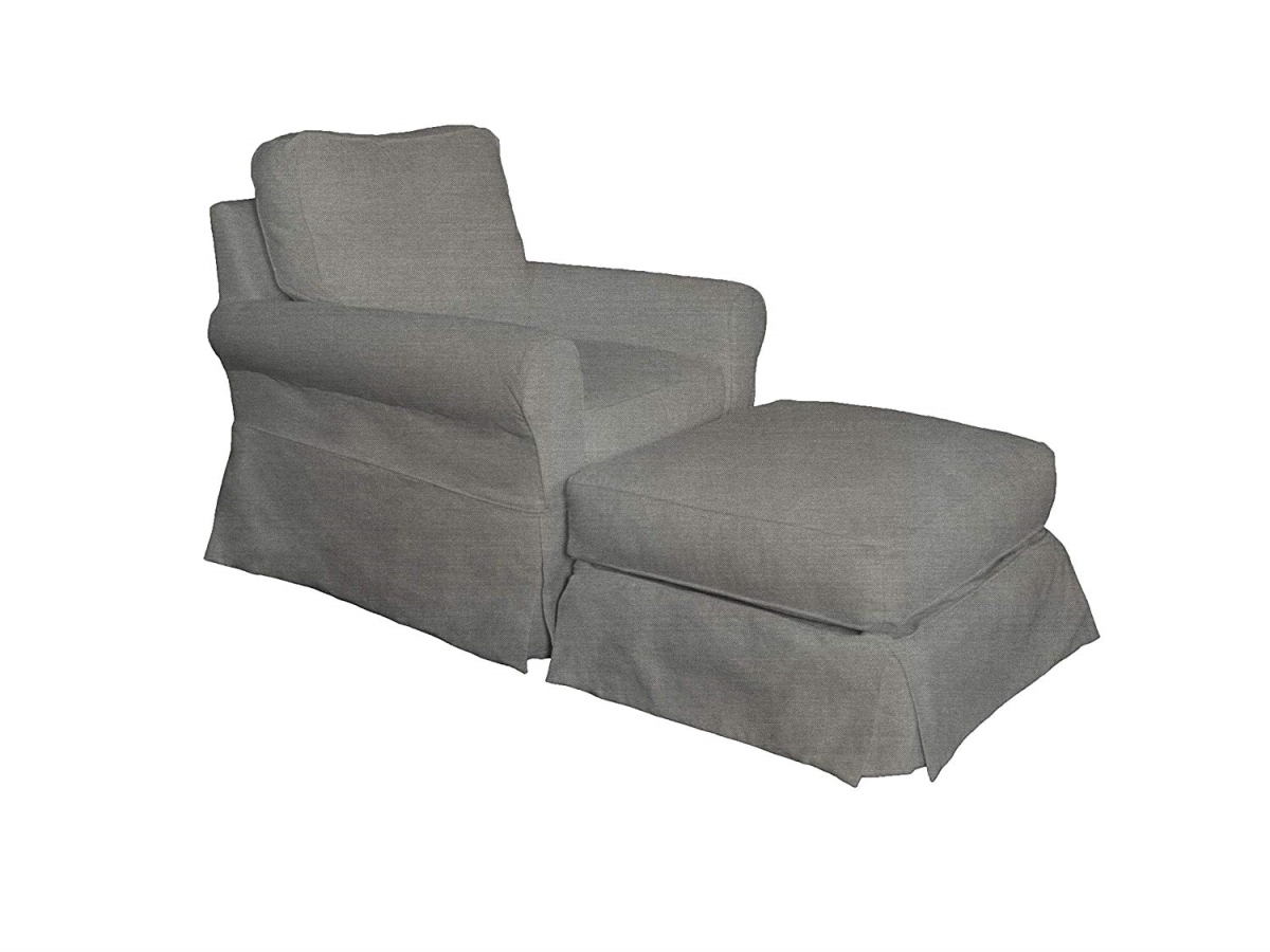 Su-114993sc-30-391094 Horizon Box Cushion Chair & Ottoman Slip Cover Set - Gray