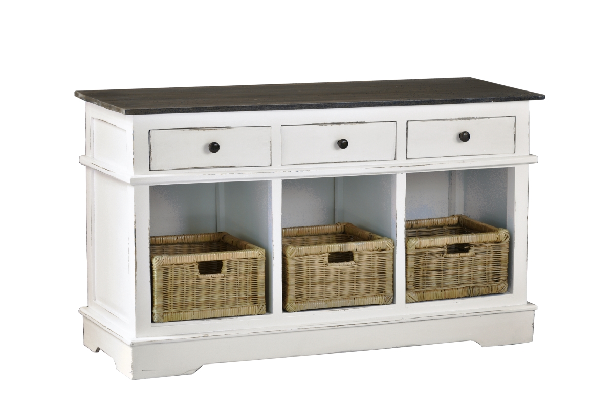 Cc-cab234tld-wwrw Cottage Sideboard With Three Baskets, Drawers & Two Tone, Distressed White & Dark Brown