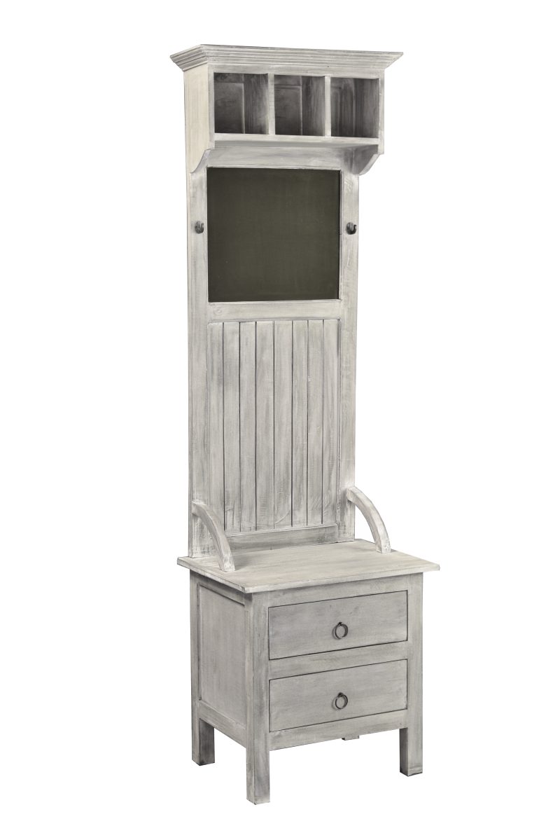 Cc-cab251s-sw Cottage Hall Tree With Chalkboard, Drawers, Seat & Storage - Light Gray