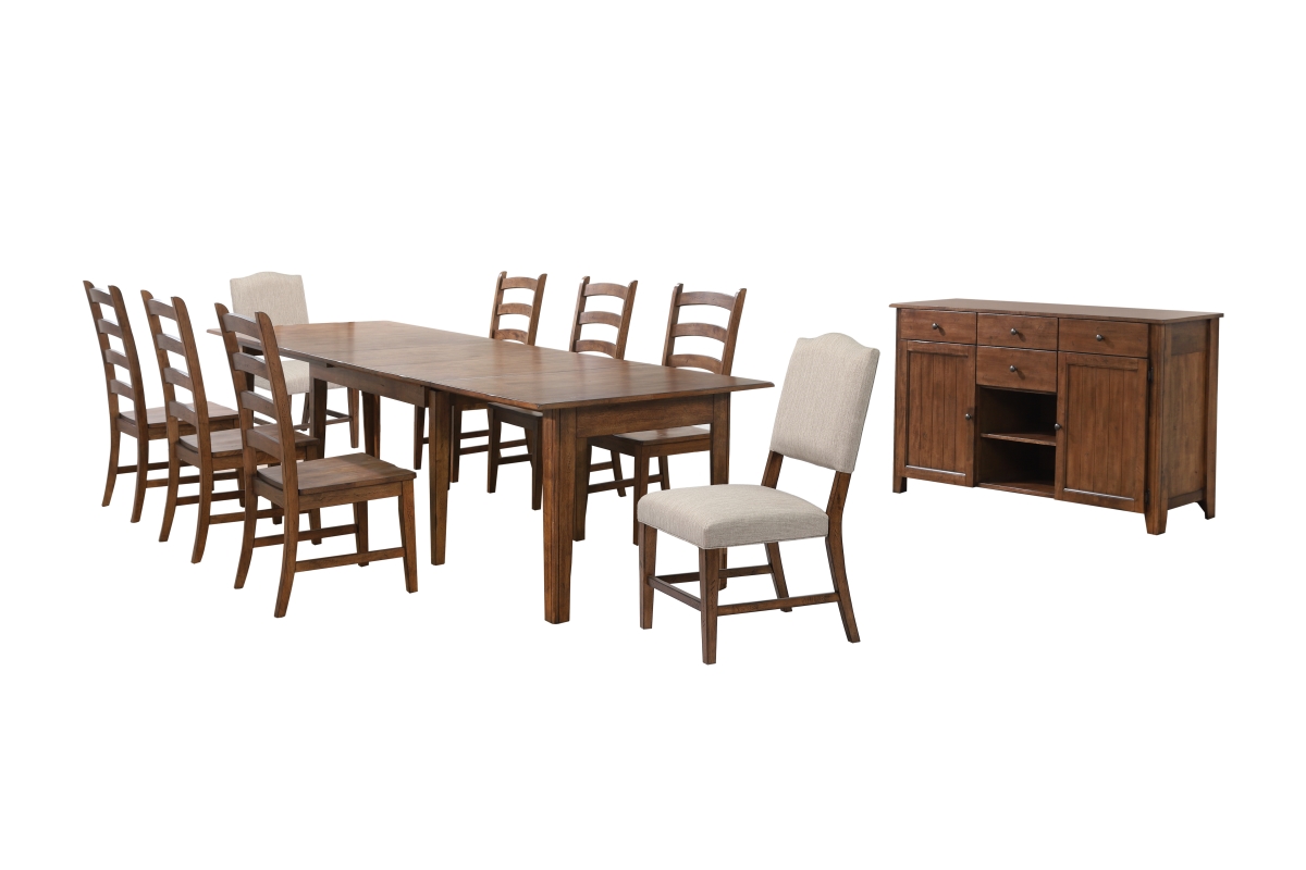 4 Size Table Simply Brook Rectangular Extendable Dining Set Upholstered Chair &amp; Sideboard Buffet Amish Brown - 10 Piece