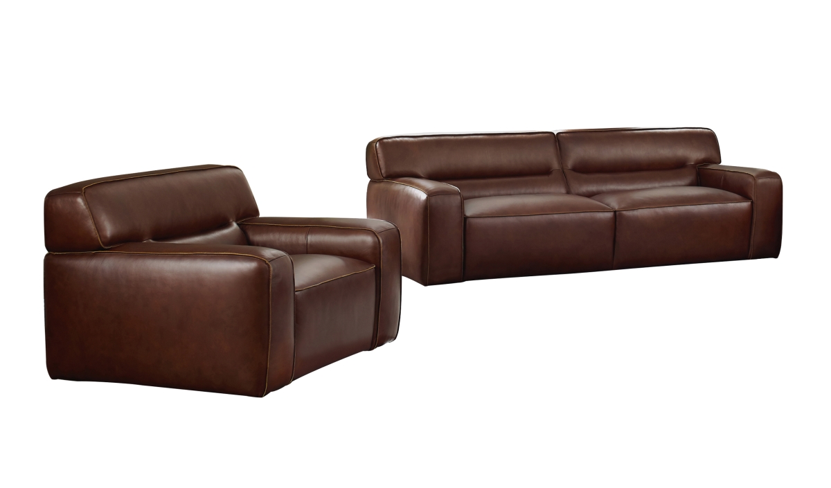 Su-ax6816-sc Milan Leather Living Room Sofa Set & Armchair, Brown - 2 Piece