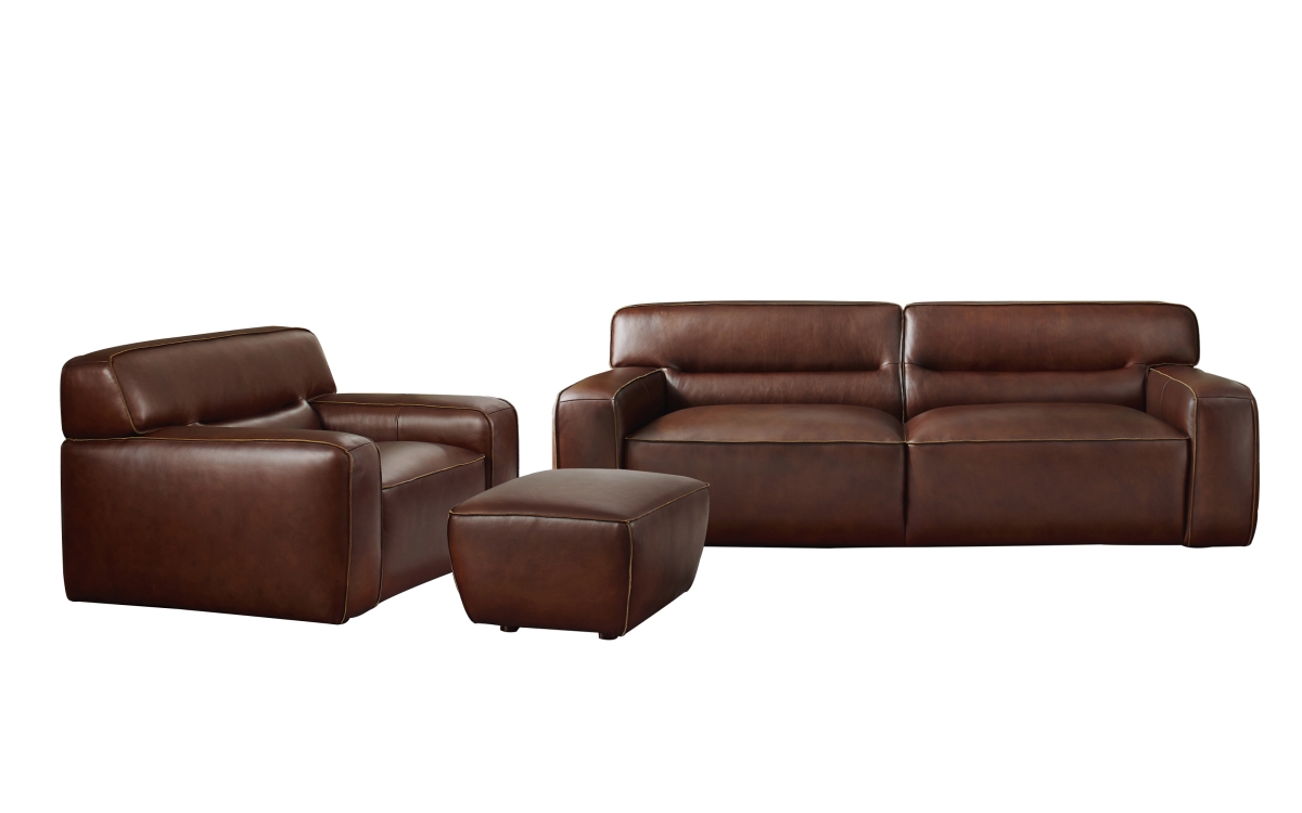 Su-ax6816-sco Milan Leather Living Room Sofa Set & Chair With Ottoman, Brown - 3 Piece