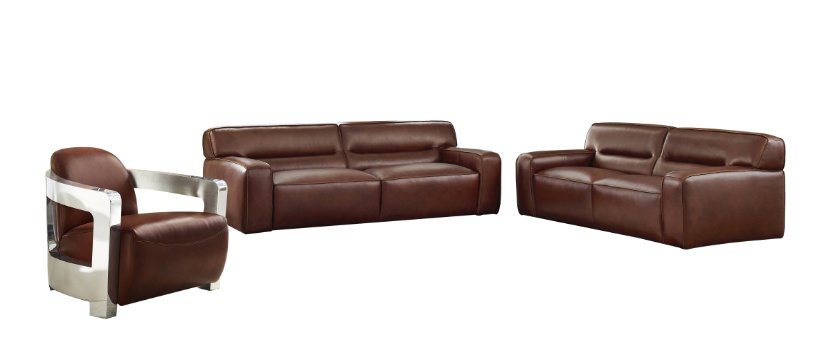 Su-ax6816-sla Milan Leather Living Room Sofa Set & Loveseat, Aviator Chair With Chrome Arms - Brown - 3 Piece