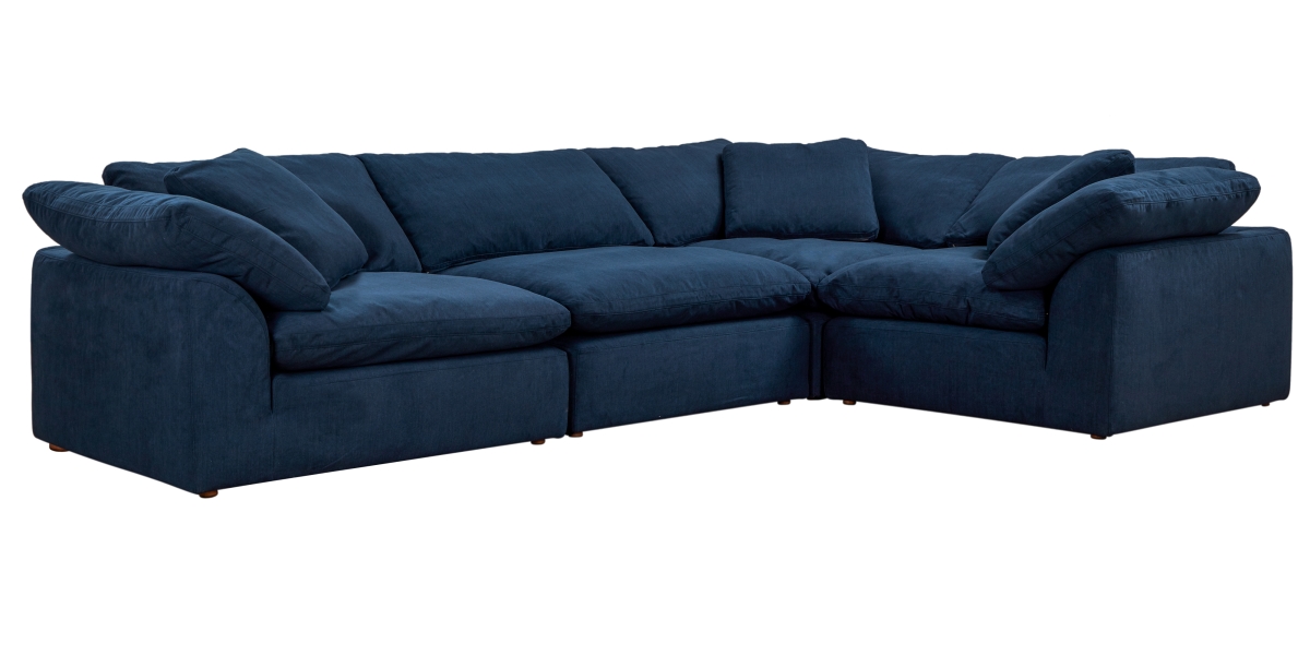 Su-1458-49-3c-1a Cloud Puff Slipcovered Modular L Shaped Sectional Performance Fabric Sofa, Navy Blue - 4 Piece