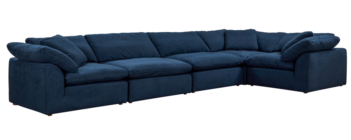 Su-1458-49-3c-2a-1o Cloud Puff Slipcovered Modular L Shaped Sectional Sofa With Ottoman Performance Fabric, Navy Blue - 6 Piece