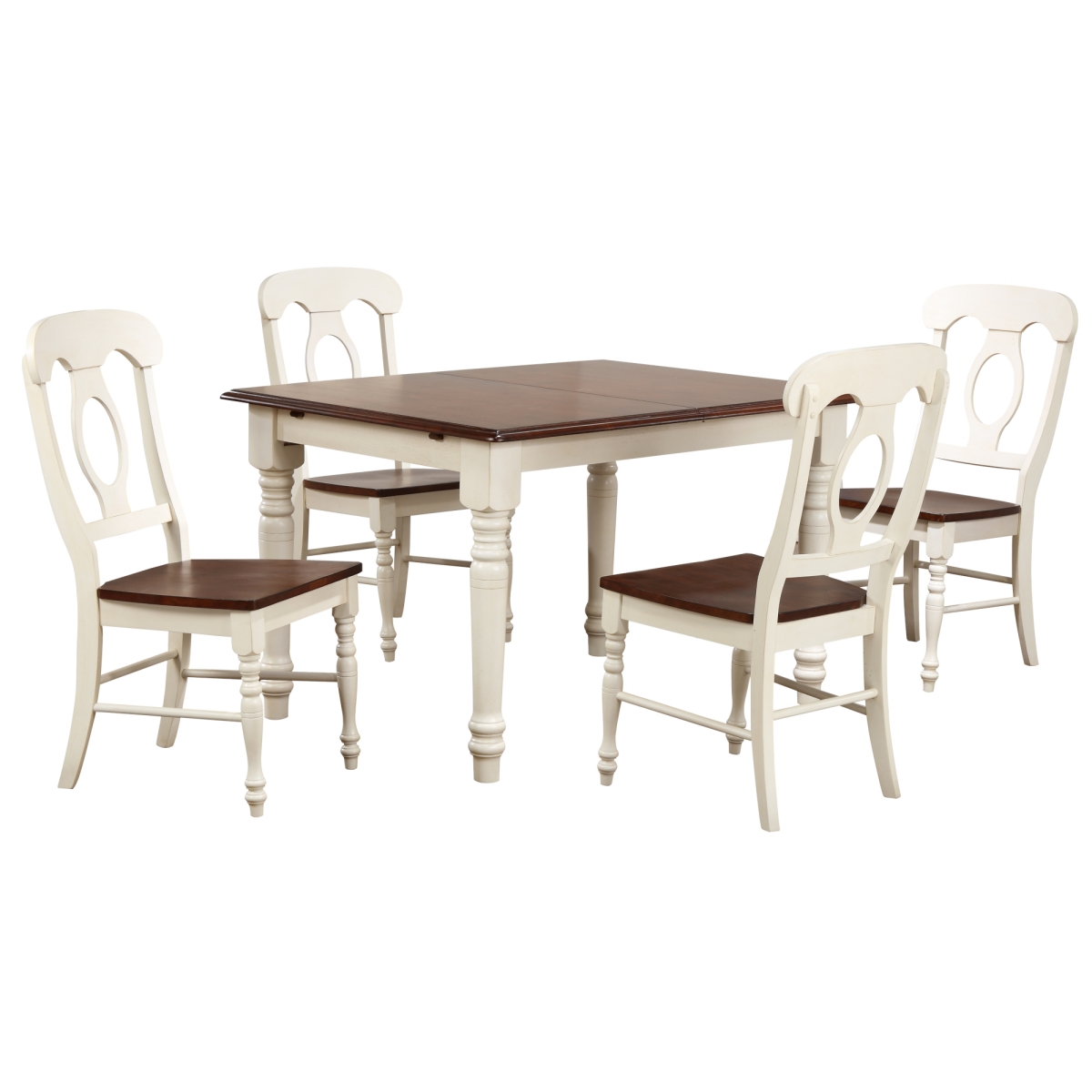 60 in. Andrews Wood Rectangular Extendable Dining Set, Antique White & Chestnut Brown - 5 Piece