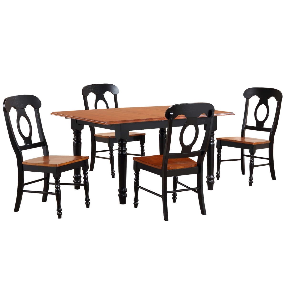 60 in. Selections Rectangular Extendable Dining Set, Cherry & Antique Black Wood - 5 Piece