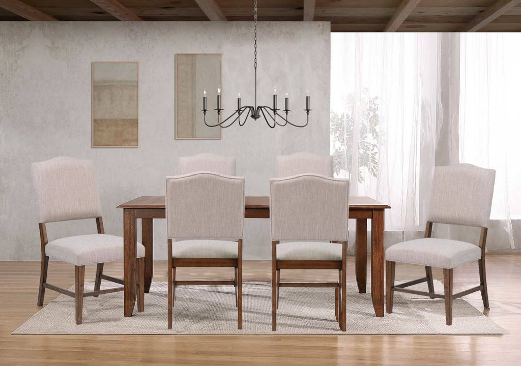 DLU-BR4272-C85-AM7P 72 in. Simply Brook Rectangular Extendable Table Dining Set - Amish Brown - 7 Piece