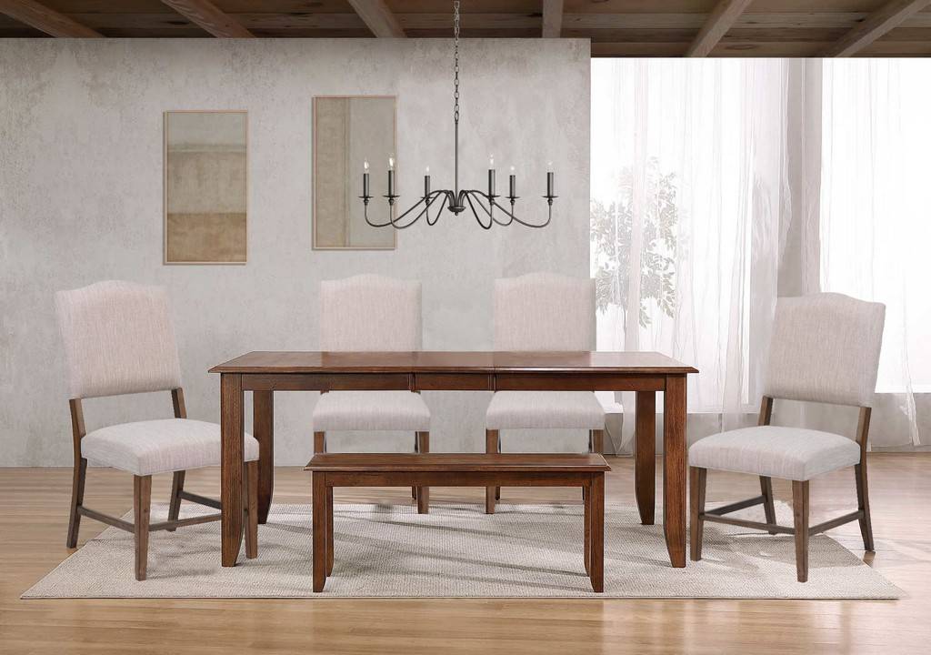 72 in. Simply Brook Rectangular Extendable Table Dining Set with Bench - Amish Brown - 6 Piece