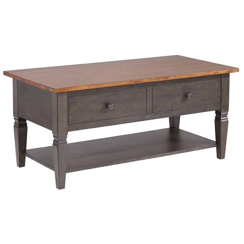 22 x 44 in. Dakota Solid Wood Rectangular Coffee Table with Drawers & Storage Shelf, Distressed Brown & Ash Gray