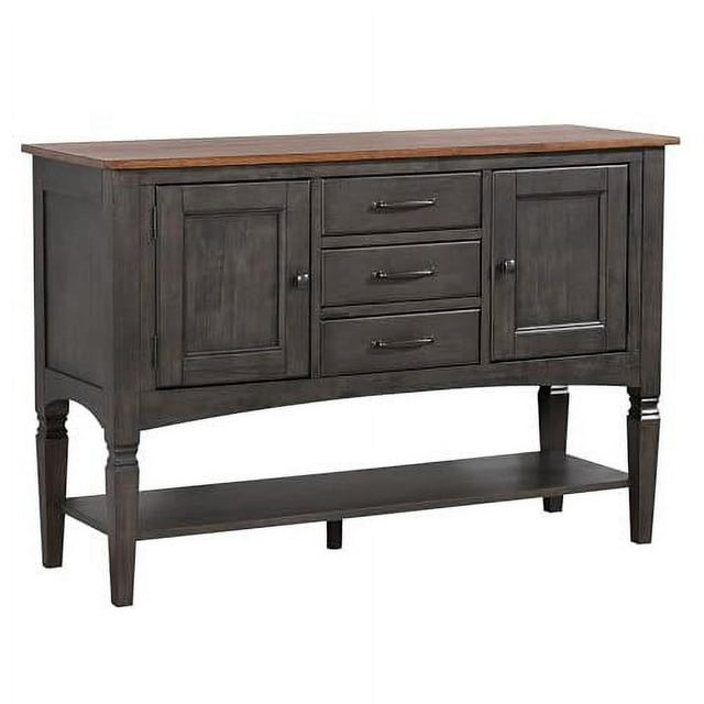 DLU-DK1122-TA 54 in. Dakota Solid Wood Buffet Server Table with Cabinets Drawers & Shelf, Distressed Brown & Ash Gray