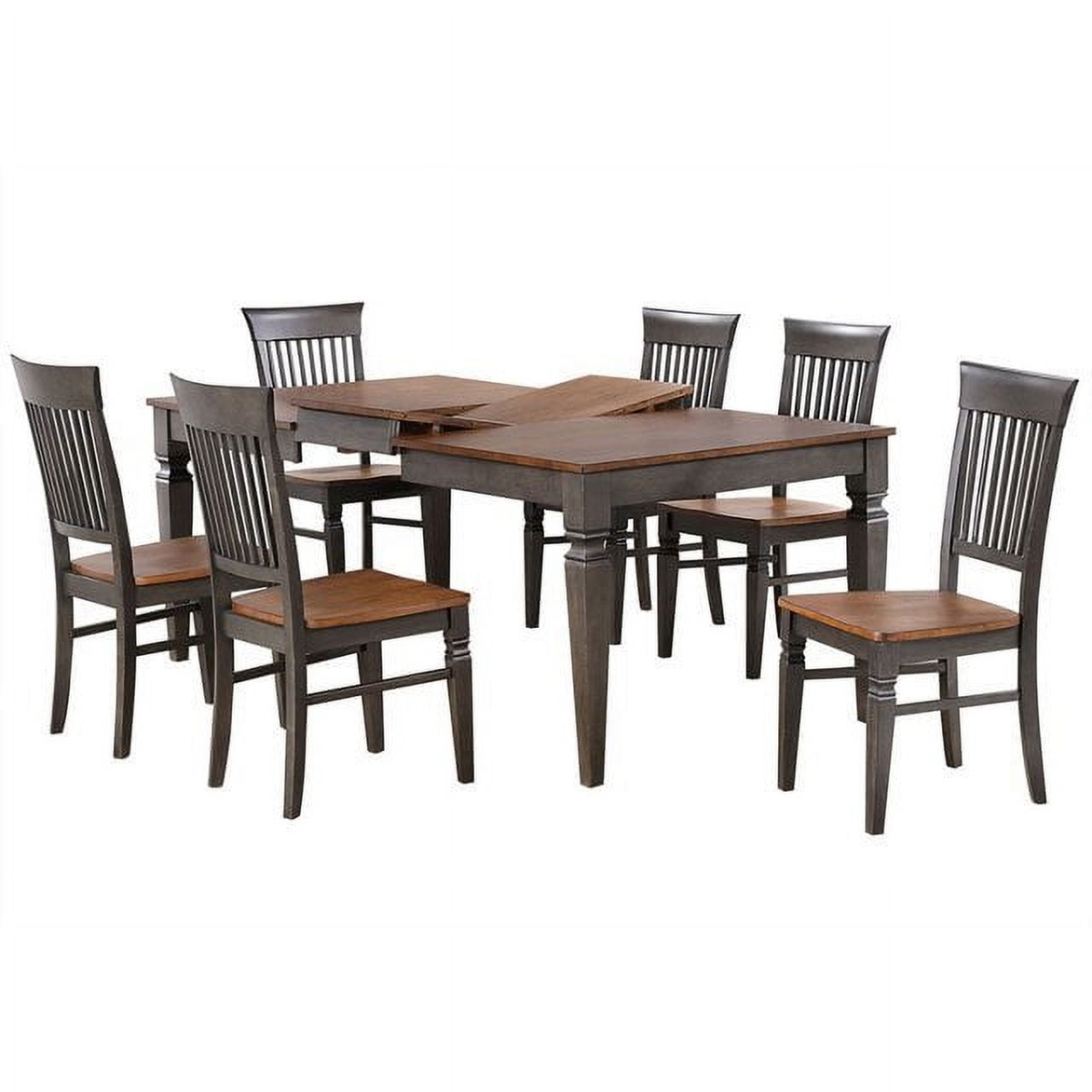 60-78 in. Dakota Solid Wood Rectangular Expandable Butterfly Leaf Dining Table Set with 6 Slat Back Chairs, Distressed Brown & Ash Gray