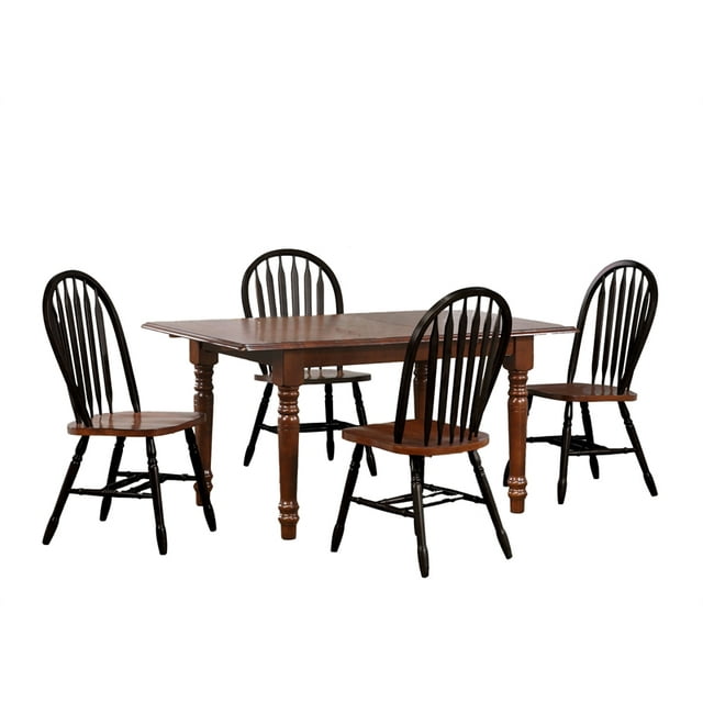 60 in. Rectangular Extendable Wood Dining Set, Chestnut, Antique Black & Brown - 5 Piece