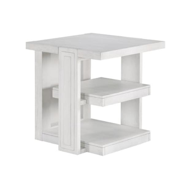 AG-638-809 24 in. Dover Large Square Side End Table with Storage Shelves, Cerused White Oak Wood