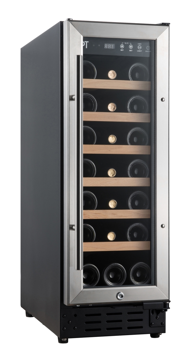 21 Bottles Wine Cooler With Wooden Shelf - Black
