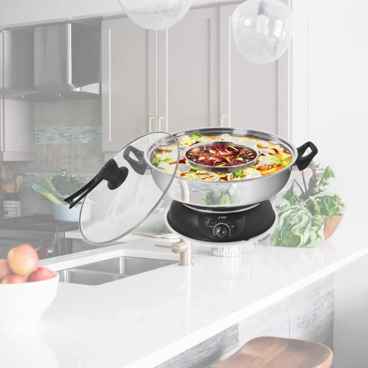Picture of SPT SS-303 5 qt. Stainless Steel & Black Electric Shabu Pot