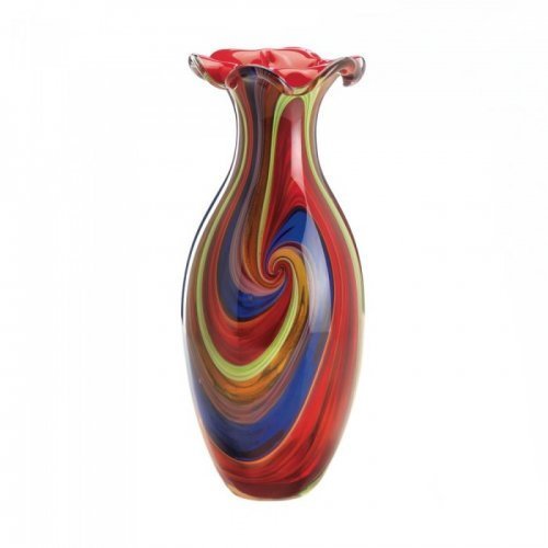 10018218 Swirl Of Colors Art Glass Vase