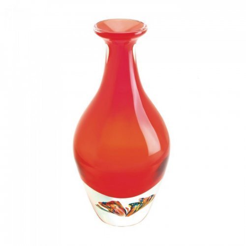 10018447 Red Art Glass Bottleneck Vase
