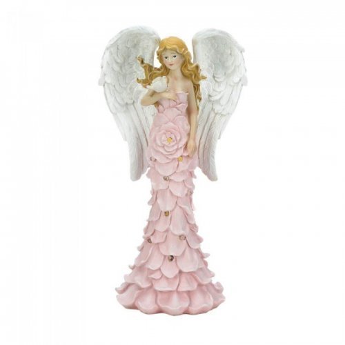 10018518 Solar Powered Pink Rose Angel Statue
