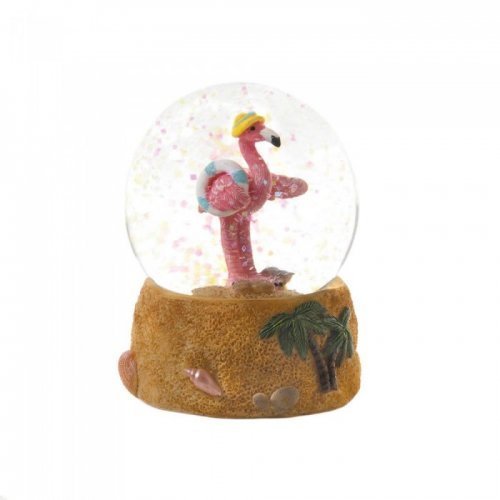 10018595 Sun Hat Flamingo Snow Globe