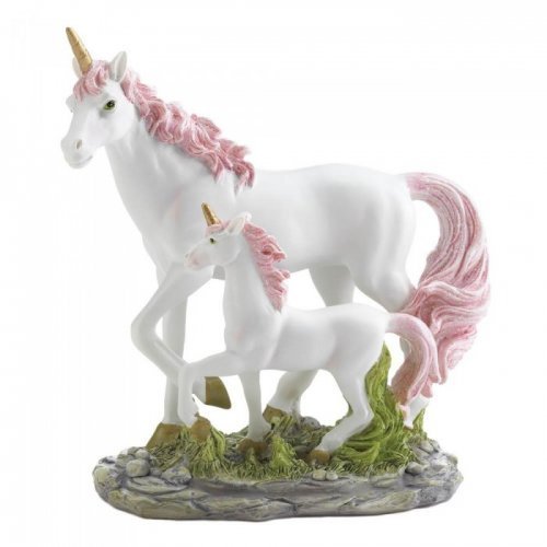 10018599 Mom & Baby Unicorn Figurine, Pink & Gold