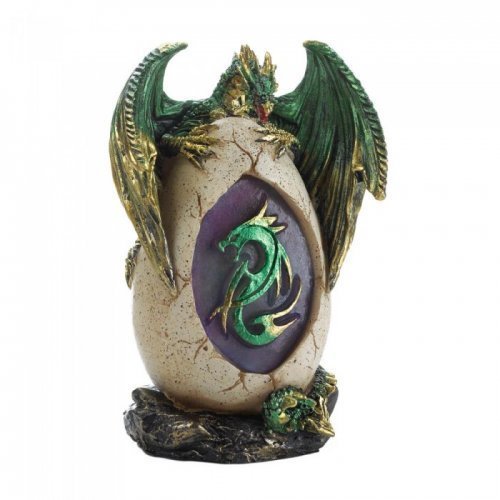 10018619 Dragon Egg Statue, Green & Gold