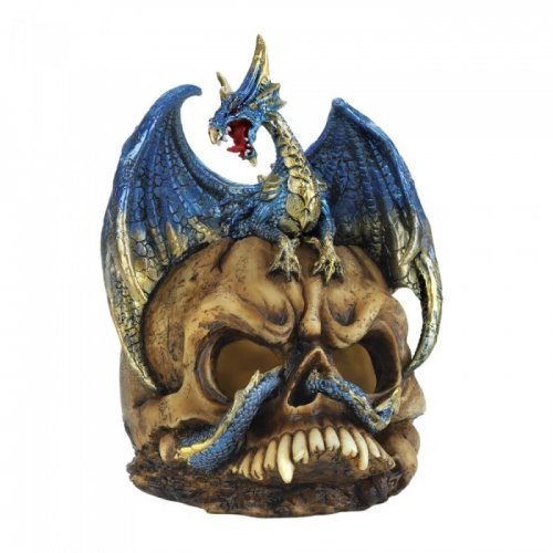 10018623 Dragon & Skull Statue, Blue & Gold