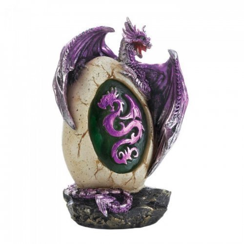 10018625 Dragon Egg Statue, Purple & Silver