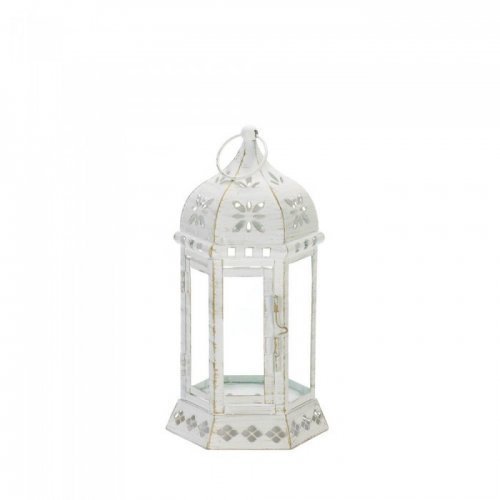 10018605 Distressed Floral Candle Lantern