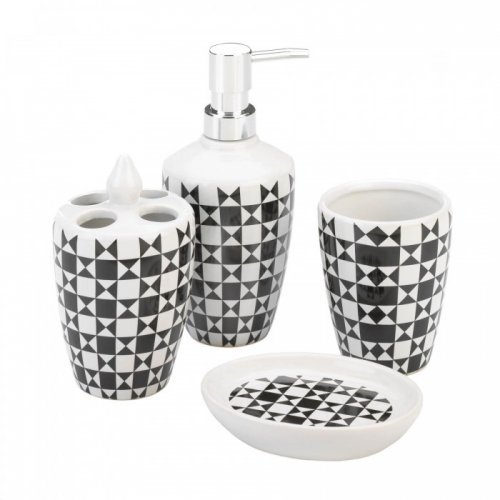 10018750 Geometric Pattern Bath Accessory Set, Black & White