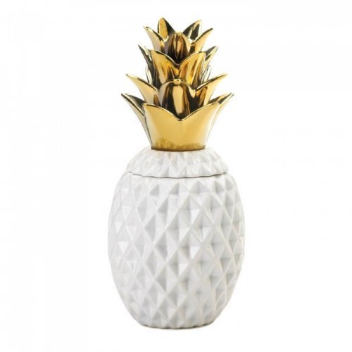 10018753 13 In. Topped Pineapple Jar, Gold