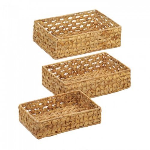 10018775 Wicker Basket Tray Set - Small, Medium & Large - Set Of 3