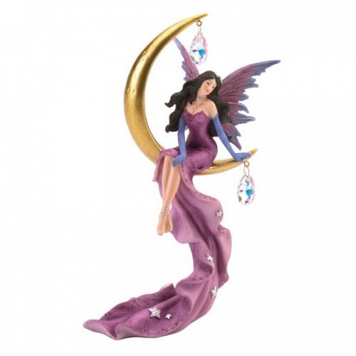 10018845 Fairy On Moon Figurine, Purple & Silver