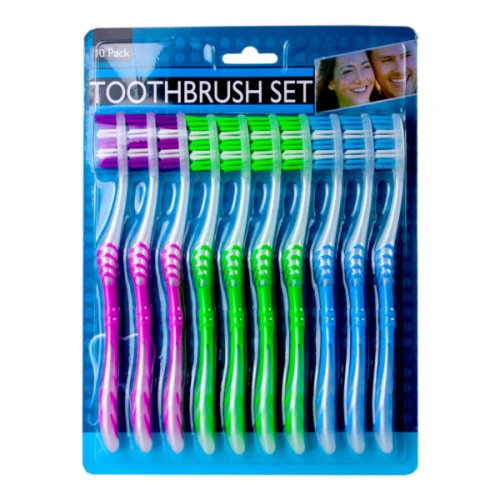 Kl22381 Toothbrush Set, Blue, Green & Pink - Pack Of 10