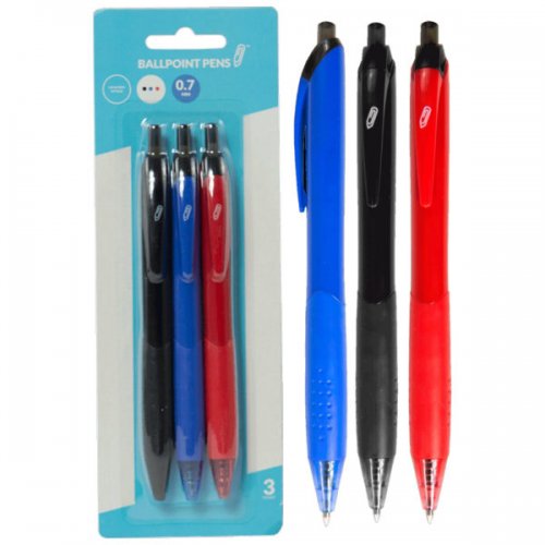 Kl23079 0.7 Mm Retractable Ballpoint Pens, Multi- Color - Pack Of 3